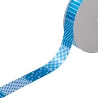 Satijnband 25 mm bedrukt patchwork aqua 