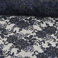 Exclusieve kant met kraaltjes en pailletten donker blauw