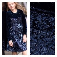 Pailletten op velours donker blauw