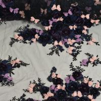 Haute couture 3D kant zwart paars donkerblauw