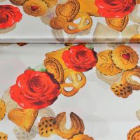 Exclusieve zijde satijn stretch italiaanse designerstof  roos koekjes