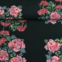 Zijde zwart met bloemen italiaans design