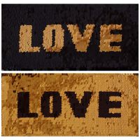 Applicatie  pailletten reversible Love zwart goud