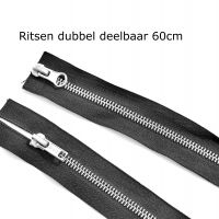 Rits Dubbel deelbaar 60cm nikkel zwart