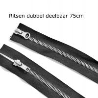 Rits Dubbel deelbaar 75cm nikkel zwart