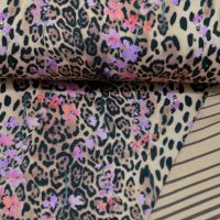 Mantelstof dubbel face leopard / panter print met bloemen