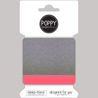manchetten boord gebreid met neon streep  1.35 mtr breed grijs melange met rose  poppy