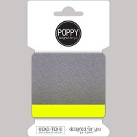 manchetten boord gebreid met neon streep  1.35 mtr breed grijs melange met geel  poppy