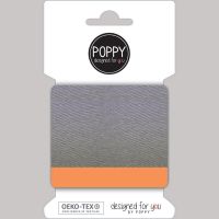 manchetten boord gebreid met neon streep  1.35 mtr breed grijs melange met oranje  poppy
