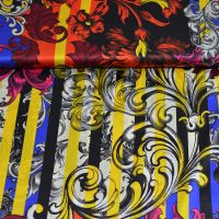 Exclusieve zijde satijn stretch italiaanse designerstof  barok style multi colors