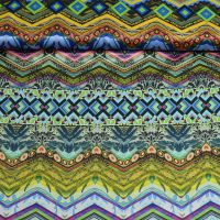 Exclusieve micro stretch  silky touch satijn zig zag print multi colors groen