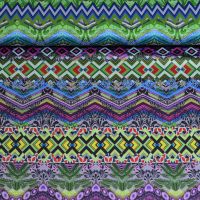 Exclusieve micro stretch  silky touch satijn zig zag print multi colors lime  paars