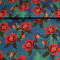 Zijde viscose blauw groen bloem