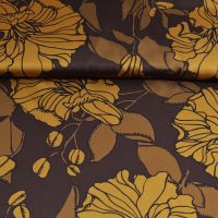 Satijn  exclusief design met bloemen oker donker bruin