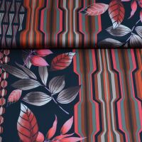 Viscose modal exclusief design streep motief met bloemen donker blauw cerise