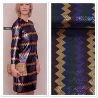 Pailletten stretch zigzag paars goud