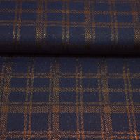 Exclusieve ruit jacquard geweven met koper kleur lurex draad donkerblauw 