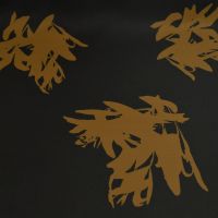 Mikado exclusief italiaanse designer stof zwart met donker oker grote fantasie print
