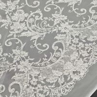 Glitter motief op tule met parels zilver ivory