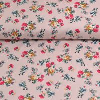 Katoen stretch satijnbinding met bloementjes roze