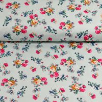 Katoen stretch satijnbinding met bloementjes mint