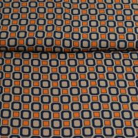 Georgette micro retro print  donker blauw brique beige