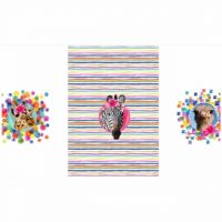 Tricot panel zebra , giraffe en struisvogel wit gestreept 75cm x 150cm
