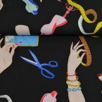 Micro stretch Italiaanse designer print haute couture zwart