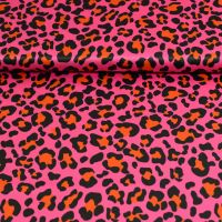 Exclusieve micro stretch  silky touch satijn panter print fuchsia orange
