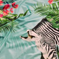Exclusieve micro stretch  silky touch satijn  zebra turquase panel +/- 138 x 140 cm