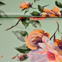 Exclusieve micro stretch  silky touch satijn bloemen mint
