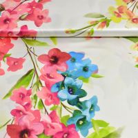 Exclusieve micro stretch  silky touch satijn bloemen ivory multi colors