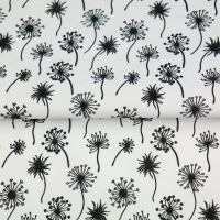 katoen poplin blaas bloemen  zwart wit