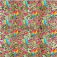 katoen poplin panter print met papegaaien