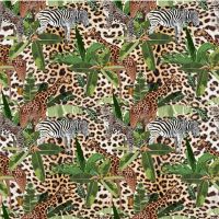 katoen poplin panter print met giraffe en zebra