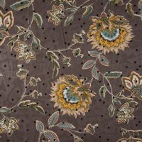 Voile / chiffon met flok dots donker bruin