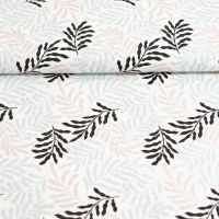 katoen poplin bamboe leaves mint groen oud rose