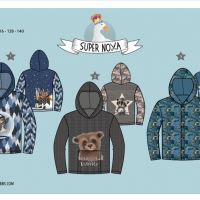 Super Nova patroon shirt , long sleeves en hoody maat 86 t/m maat 140
