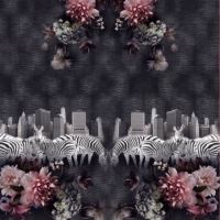 Katoen tricot panel zebra met bloemen 200cm x 150cm breed 