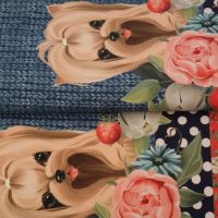 Tricot katoen digital  border print hondjes met roosjes