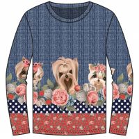 Tricot katoen digital rand / border print hondjes met roosjes