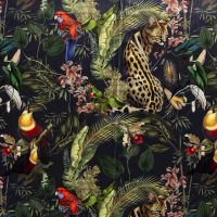 velours / micro polyester velvet digitaalprint panter leaves donker blauw