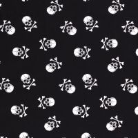 katoen poplin doodskop / skulls  zwart wit