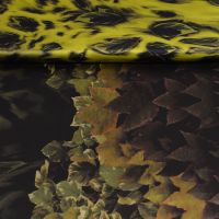 Exclusieve zijde satijn Italiaans design leaves randpatroon  oker geel groen