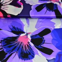 Exclusieve stretch zijde satijn Italiaans design grote bloemen print kobalt fel rose