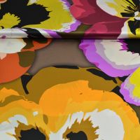 Exclusieve stretch zijde satijn Italiaans design grote bloemen print brique oud rose