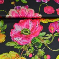 Exclusieve zijde satijn stretch italiaanse designerstof grote bloemen