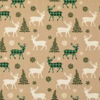 poplin kerstbomen eland beige groen