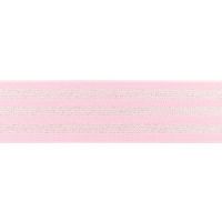 40mm elastiek  Streep lurex zilver licht rose