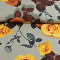 stretch micro digitaal print  rozen beige oker geel John Kaldor 